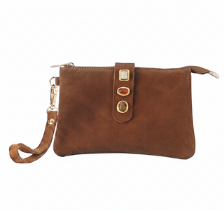 Amara Jeweled Suede Wristlet