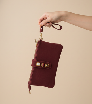 Amara Jeweled Suede Wristlet
