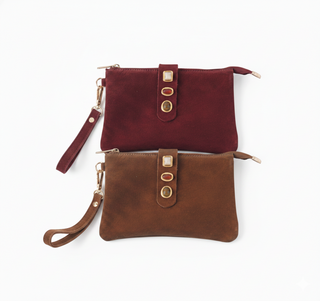 Amara Jeweled Suede Wristlet