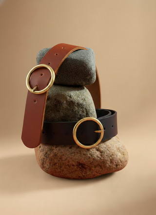 Wide Basic Brass Ring Leather Belt