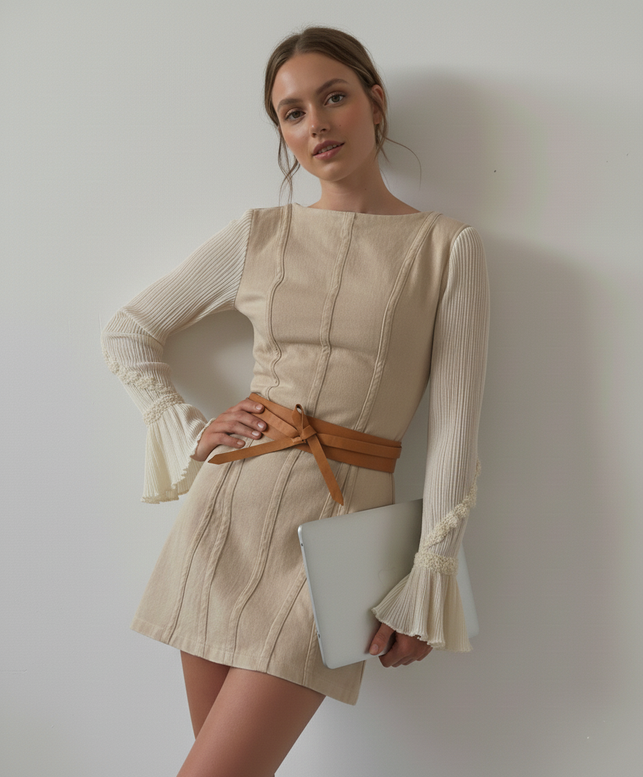 beige and sage green dress L'agence Callen Shirt Dress In Biscuit