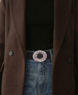 Rhinestone Floral Buckle Stretch Belt