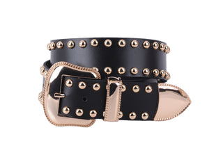 Gold Stud Lined Belt with Western Style Buckle