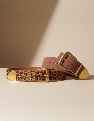 Golden Lined Leopard Print Belt