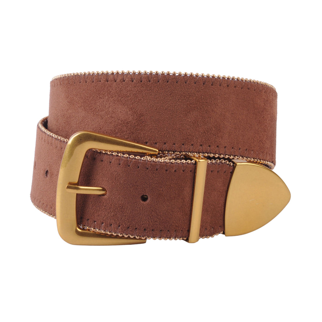 Dark Chocolate Brown Suede Belt with Gold Buckle | Most Wanted USA ...