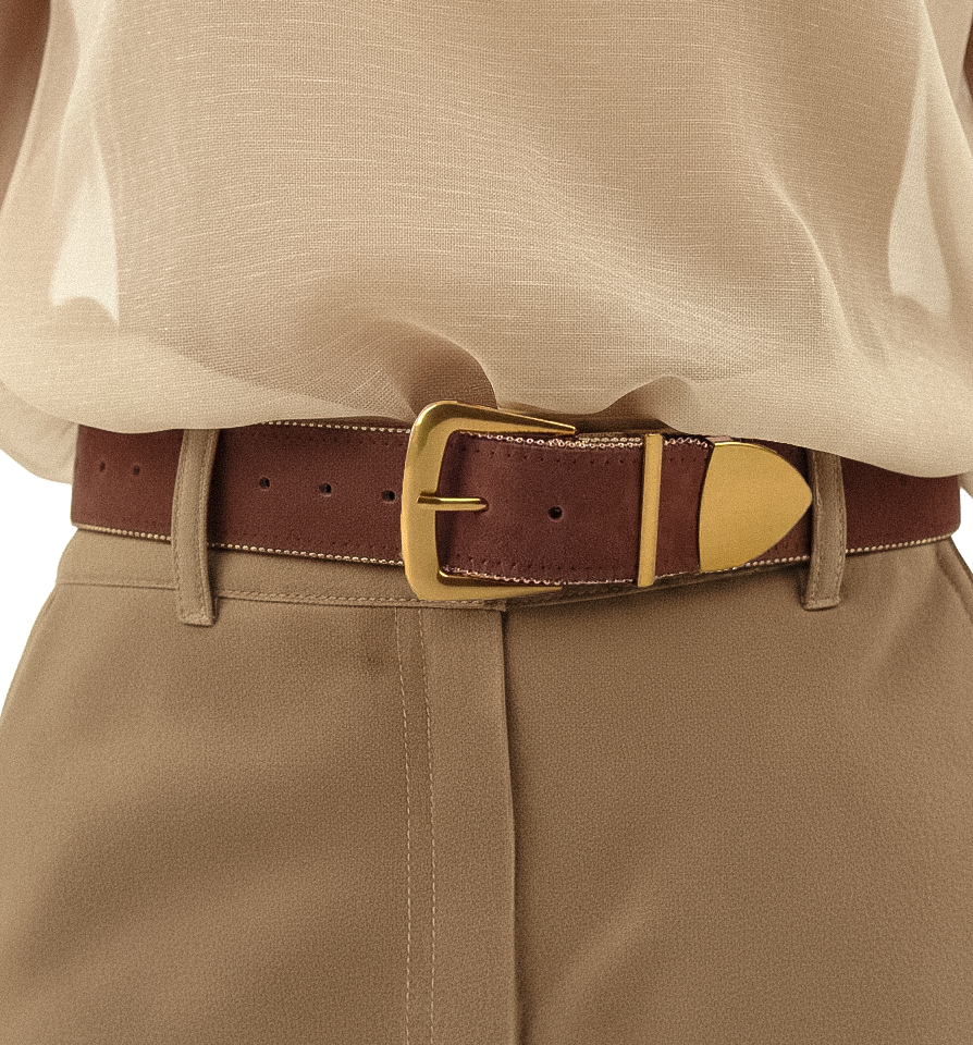 Dark Chocolate Brown Suede Belt with Gold Buckle | Most Wanted USA