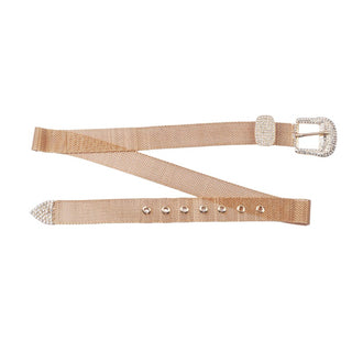 Metallic Mesh Belt with Rhinestone Buckle