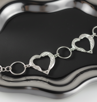 Natural Hammered Heart Hollow Ring Chain Belt