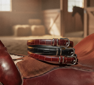 Skinny Croco Belt with Silver Equestrian Buckle