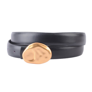 Stitched Clean Leather Belt with Asymmetrical Buckle