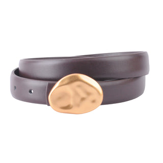 Stitched Clean Leather Belt with Asymmetrical Buckle