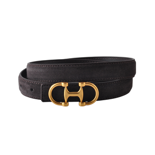 Stitched Clean Leather Belt with Horsebit Buckle