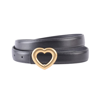 Stitched Clean Leather Belt with Heart Buckle