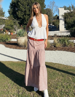 Stitched Clean Leather Belt with Heart Buckle