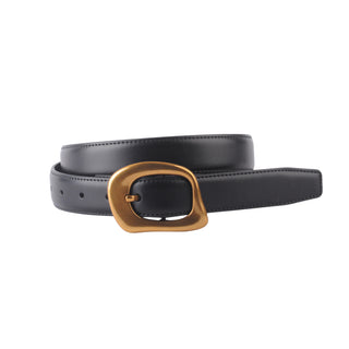 Stitched Clean Leather Belt with Asymmetrical Buckle