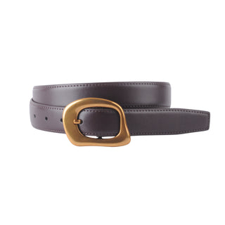 Stitched Clean Leather Belt with Asymmetrical Buckle