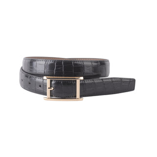 Stitched Croco Belt with Classic Gold Buckle