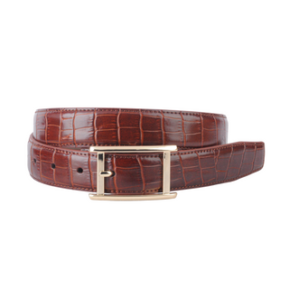 Stitched Croco Belt with Classic Gold Buckle