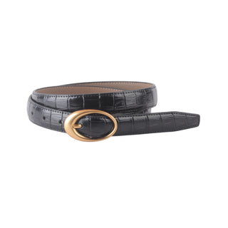 Croco Clean Stitched Belt with Oval Buckle