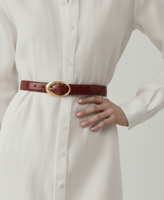 Croco Clean Stitched Belt with Oval Buckle