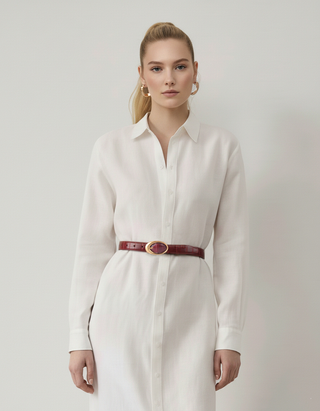 Croco Clean Stitched Belt with Oval Buckle