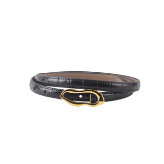 Skinny Croco Belt with Thin Asymmetrical Buckle