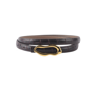 Skinny Croco Belt with Thin Asymmetrical Buckle
