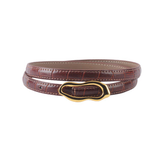 Skinny Croco Belt with Thin Asymmetrical Buckle