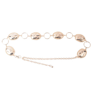 Brushed Gold Pebble Chain Belt with Circle Links