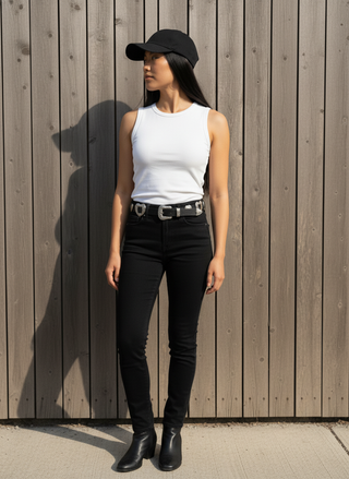 Grunge Silver Heart Concho Leather Belt