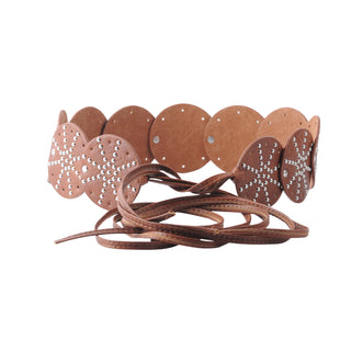 Star Studded Tie-On Western Disc Leather Belt