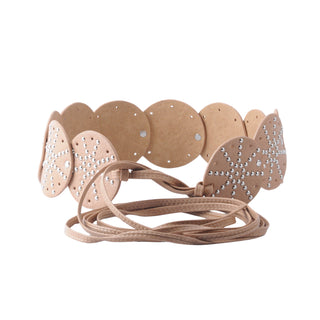 Star Studded Tie-On Western Disc Leather Belt