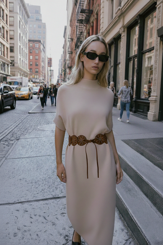 Star Studded Tie-On Western Disc Leather Belt