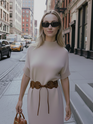 Star Studded Tie-On Western Disc Leather Belt