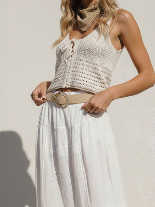 Two Toned Pearl Metallic Raffia Belt