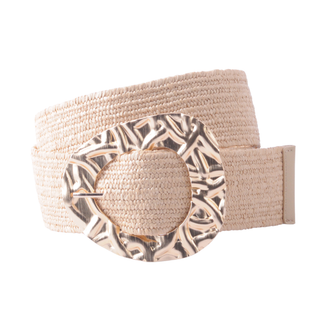 Embossed Gold Buckle Raffia Stretch Belt
