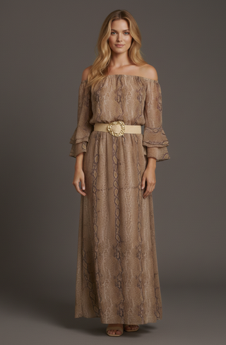 Embossed Gold Buckle Raffia Stretch Belt