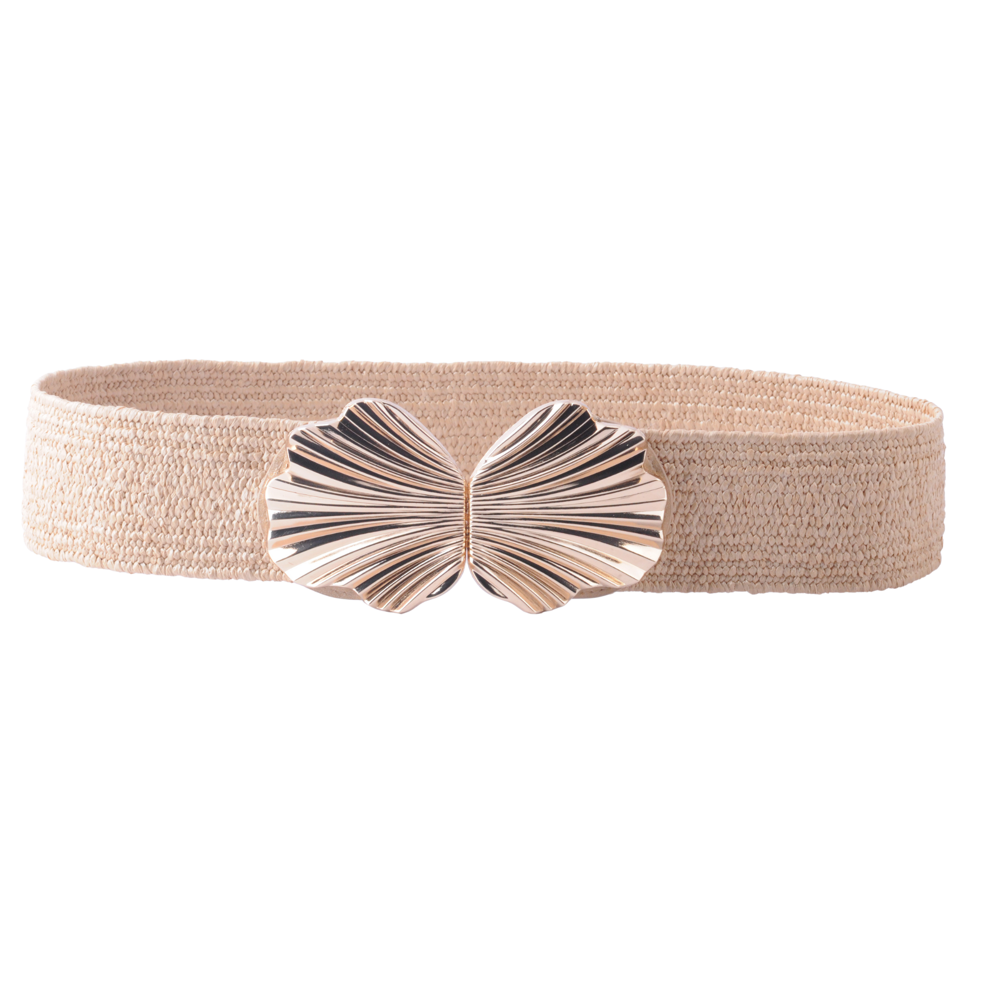 Embossed Gold Shell Buckle Stretch Belt