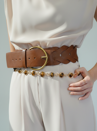 Chevron Patterned Woven Tail with Ultra Thin Brass Buckle