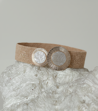Raffia Stretch Belt with Pearl Buckle｜mostwantedusa