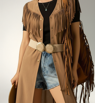 Wide Raffia Stretch Belt with Woven Rope Spiral Double Circle Buckle