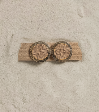 Wide Raffia Stretch Belt with Woven Rope Spiral Double Circle Buckle