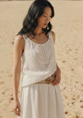 Scalloped Raffia Corset Belt with Amber Stone Buckle