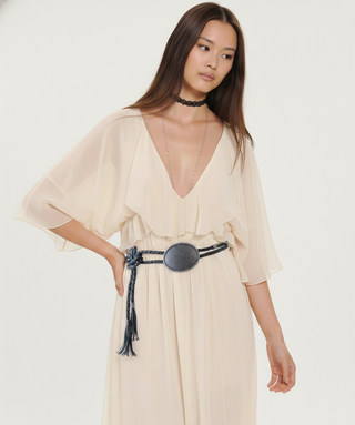 The Outlaw: A Braided Leather Western Rope Belt with Oval Concho and Tassel