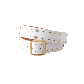 Bailey Gold Stud Leather Belt with Square Buckle