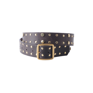 Bailey Gold Stud Leather Belt with Square Buckle
