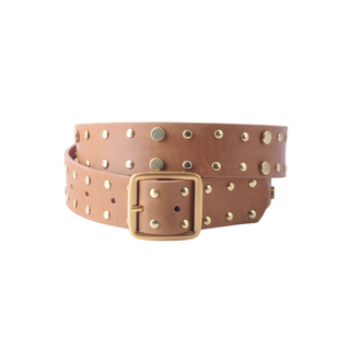 Bailey Gold Stud Leather Belt with Square Buckle