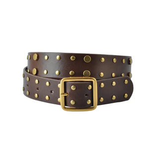 Bailey Gold Stud Leather Belt with Square Buckle