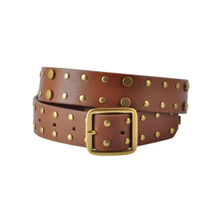 Bailey Gold Stud Leather Belt with Square Buckle