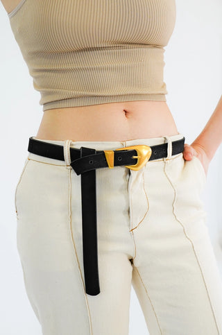 Skinny Suede Liquid Gold Buckle Belt- Ships July 21st